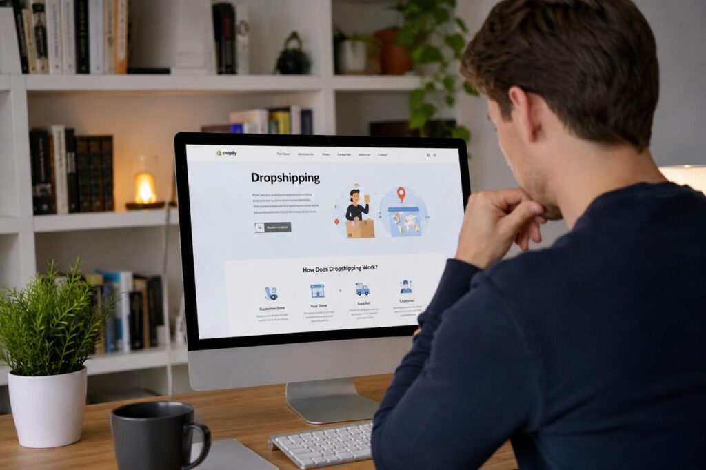 Dropshipping in India as an ecommerce business entrepreneur managing Shopify online store setup in 2026